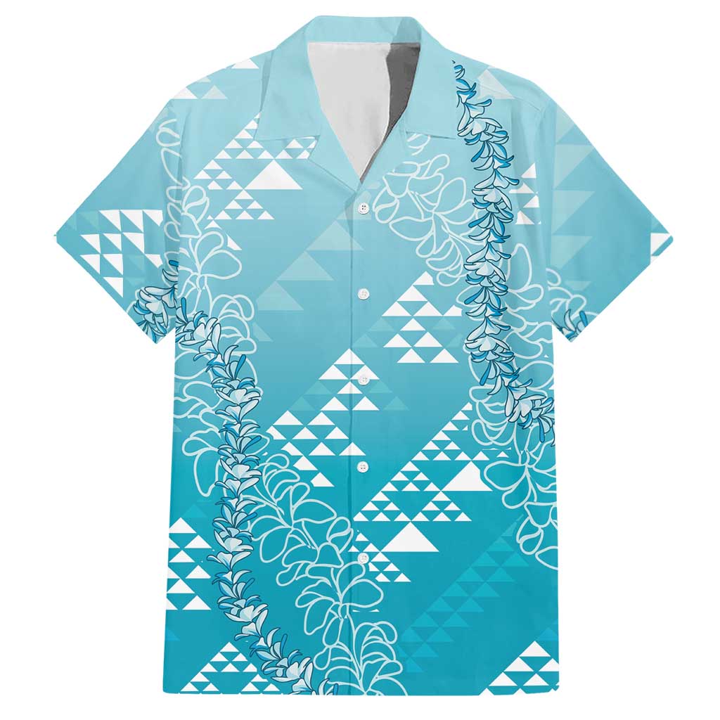 Hawaii Turquoise Kapa Hawaiian Shirt Vintage 'Ohe Kāpala Motifs Mix Plumeria Leis LT7 Turquoise - Polynesian Pride