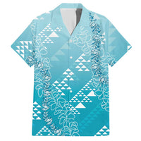 Hawaii Turquoise Kapa Hawaiian Shirt Vintage 'Ohe Kāpala Motifs Mix Plumeria Leis