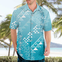 Hawaii Turquoise Kapa Hawaiian Shirt Vintage 'Ohe Kāpala Motifs Mix Plumeria Leis