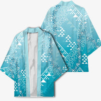 Hawaii Turquoise Kapa Kimono Vintage 'Ohe Kāpala Motifs Mix Plumeria Leis LT7 - Polynesian Pride