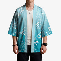 Hawaii Turquoise Kapa Kimono Vintage 'Ohe Kāpala Motifs Mix Plumeria Leis LT7 - Polynesian Pride