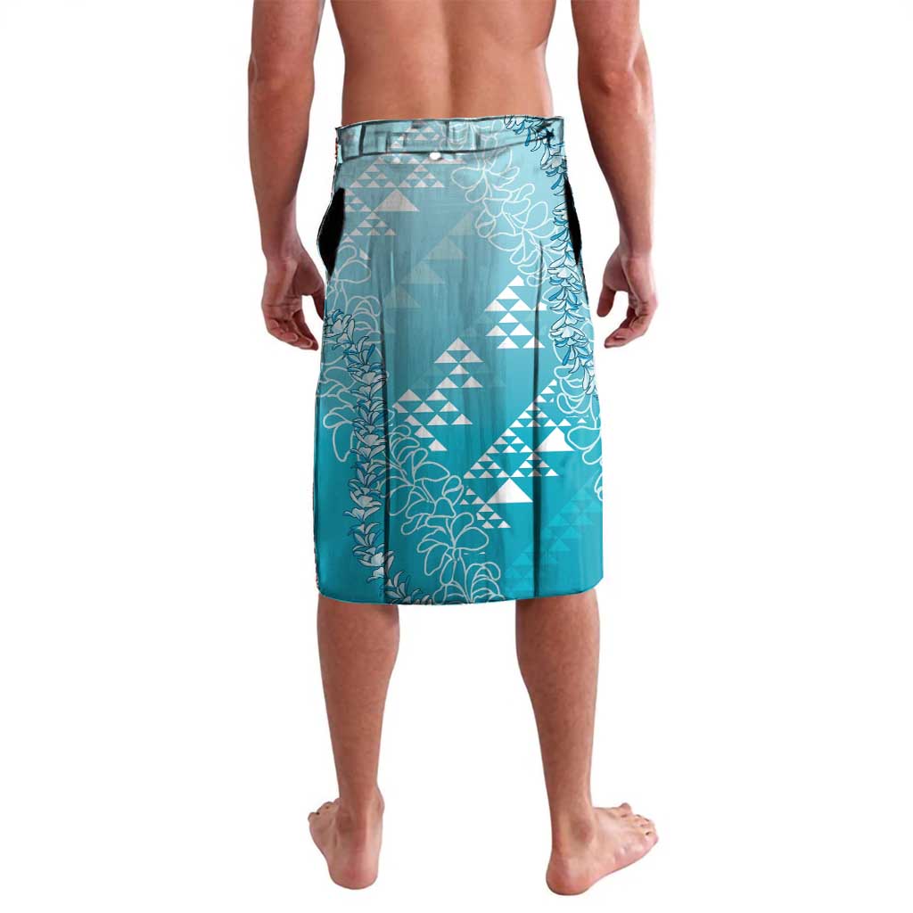 Hawaii Turquoise Kapa Lavalava Vintage 'Ohe Kāpala Motifs Mix Plumeria Leis LT7 - Polynesian Pride
