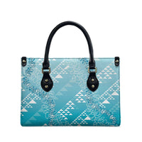 Hawaii Turquoise Kapa Leather Bag Vintage 'Ohe Kāpala Motifs Mix Plumeria Leis LT7 - Polynesian Pride