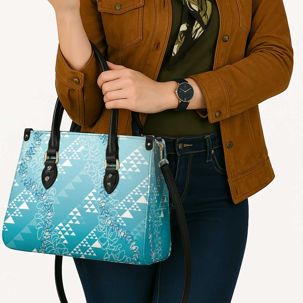 Hawaii Turquoise Kapa Leather Bag Vintage 'Ohe Kāpala Motifs Mix Plumeria Leis LT7 - Polynesian Pride