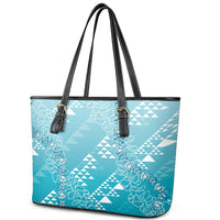 Hawaii Turquoise Kapa Leather Tote Bag Vintage 'Ohe Kāpala Motifs Mix Plumeria Leis LT7 - Polynesian Pride