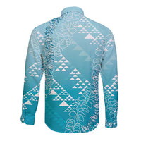 Hawaii Turquoise Kapa Long Sleeve Button Shirt Vintage 'Ohe Kāpala Motifs Mix Plumeria Leis LT7 - Polynesian Pride