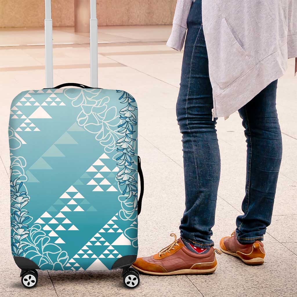 Hawaii Turquoise Kapa Luggage Cover Vintage 'Ohe Kāpala Motifs Mix Plumeria Leis LT7 Turquoise - Polynesian Pride