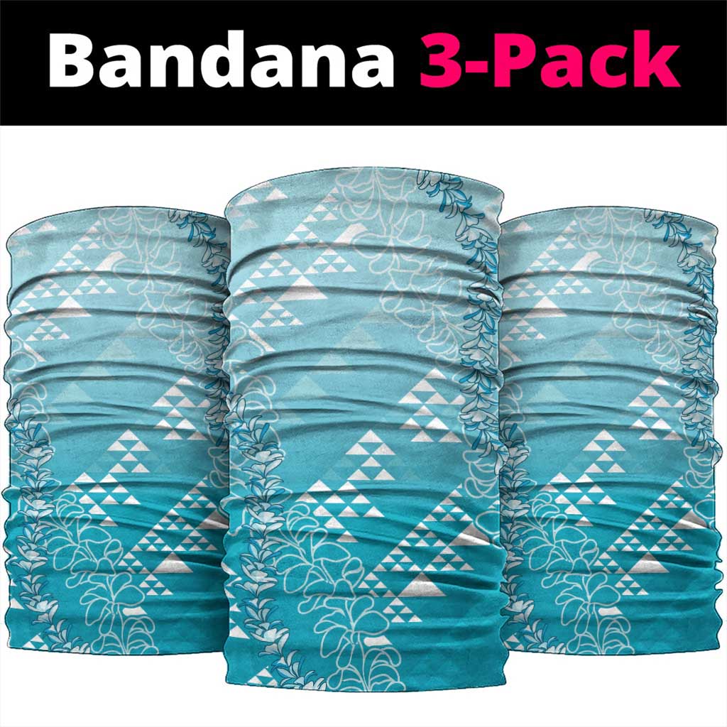 Hawaii Turquoise Kapa Neck Gaiter Vintage 'Ohe Kāpala Motifs Mix Plumeria Leis LT7 package One Size: 25*50cm Turquoise - Polynesian Pride