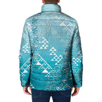 Hawaii Turquoise Kapa Padded Jacket Vintage 'Ohe Kāpala Motifs Mix Plumeria Leis LT7 - Polynesian Pride