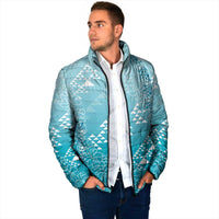 Hawaii Turquoise Kapa Padded Jacket Vintage 'Ohe Kāpala Motifs Mix Plumeria Leis LT7 - Polynesian Pride