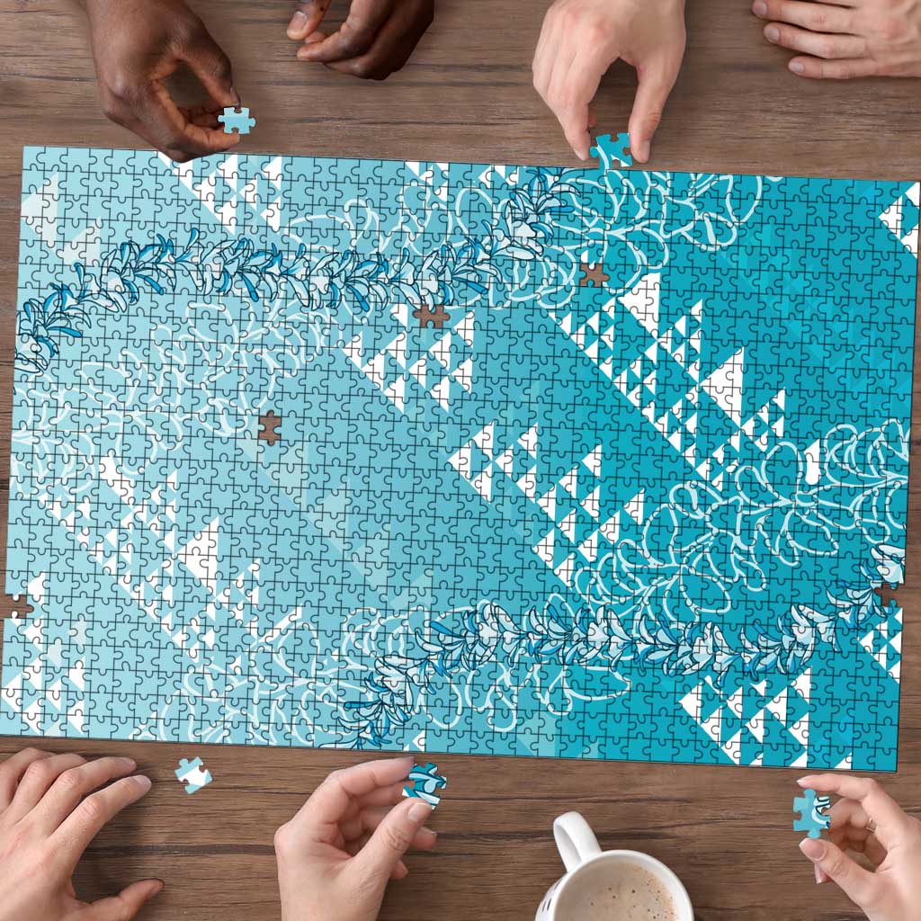Hawaii Turquoise Kapa Puzzle Vintage 'Ohe Kāpala Motifs Mix Plumeria Leis LT7 - Polynesian Pride