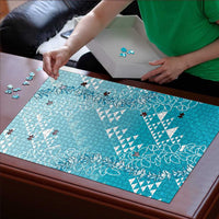Hawaii Turquoise Kapa Puzzle Vintage 'Ohe Kāpala Motifs Mix Plumeria Leis LT7 - Polynesian Pride