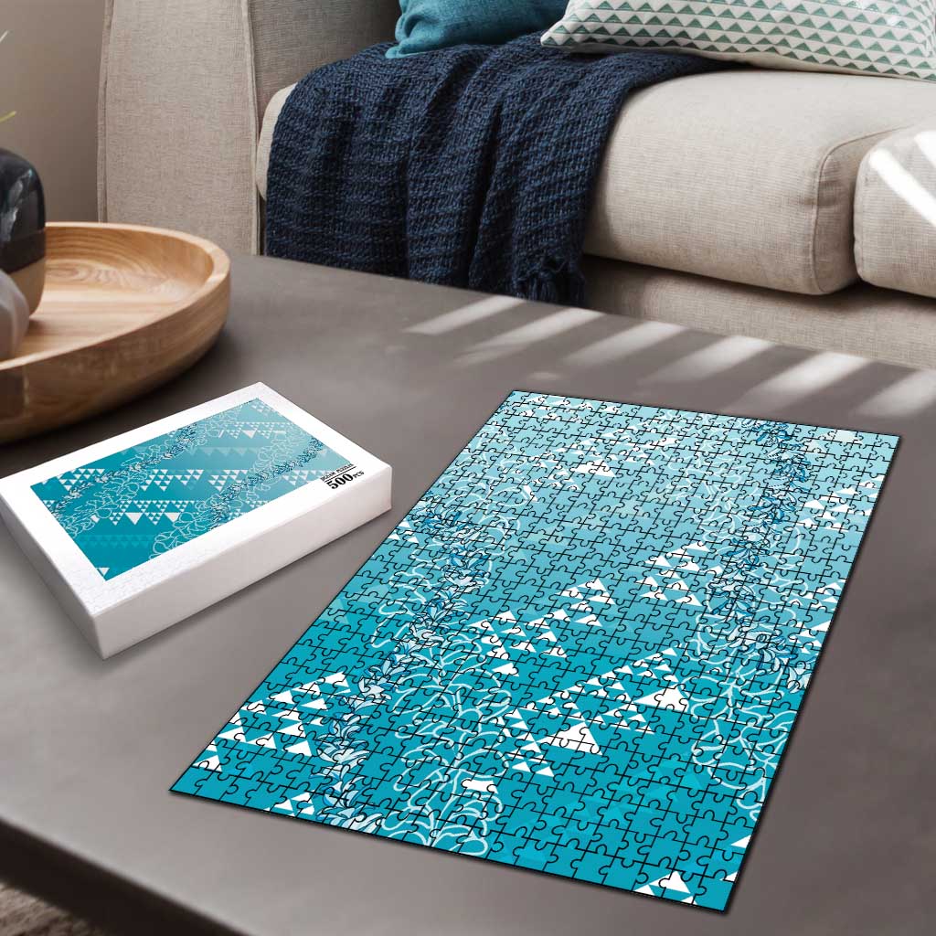 Hawaii Turquoise Kapa Puzzle Vintage 'Ohe Kāpala Motifs Mix Plumeria Leis LT7 - Polynesian Pride