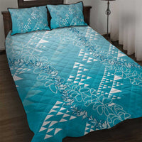 Hawaii Turquoise Kapa Quilt Bed Set Vintage 'Ohe Kāpala Motifs Mix Plumeria Leis LT7 Turquoise - Polynesian Pride
