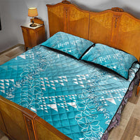 Hawaii Turquoise Kapa Quilt Bed Set Vintage 'Ohe Kāpala Motifs Mix Plumeria Leis LT7 - Polynesian Pride
