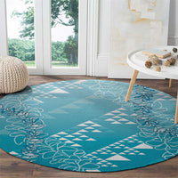 Hawaii Turquoise Kapa Round Carpet Vintage 'Ohe Kāpala Motifs Mix Plumeria Leis LT7 - Polynesian Pride