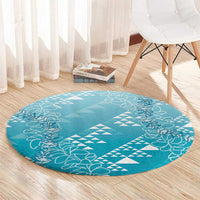 Hawaii Turquoise Kapa Round Carpet Vintage 'Ohe Kāpala Motifs Mix Plumeria Leis LT7 - Polynesian Pride
