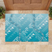 Hawaii Turquoise Kapa Rubber Doormat Vintage 'Ohe Kāpala Motifs Mix Plumeria Leis LT7 Turquoise - Polynesian Pride