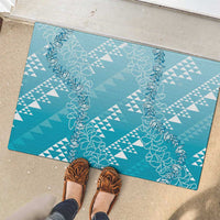 Hawaii Turquoise Kapa Rubber Doormat Vintage 'Ohe Kāpala Motifs Mix Plumeria Leis LT7 - Polynesian Pride