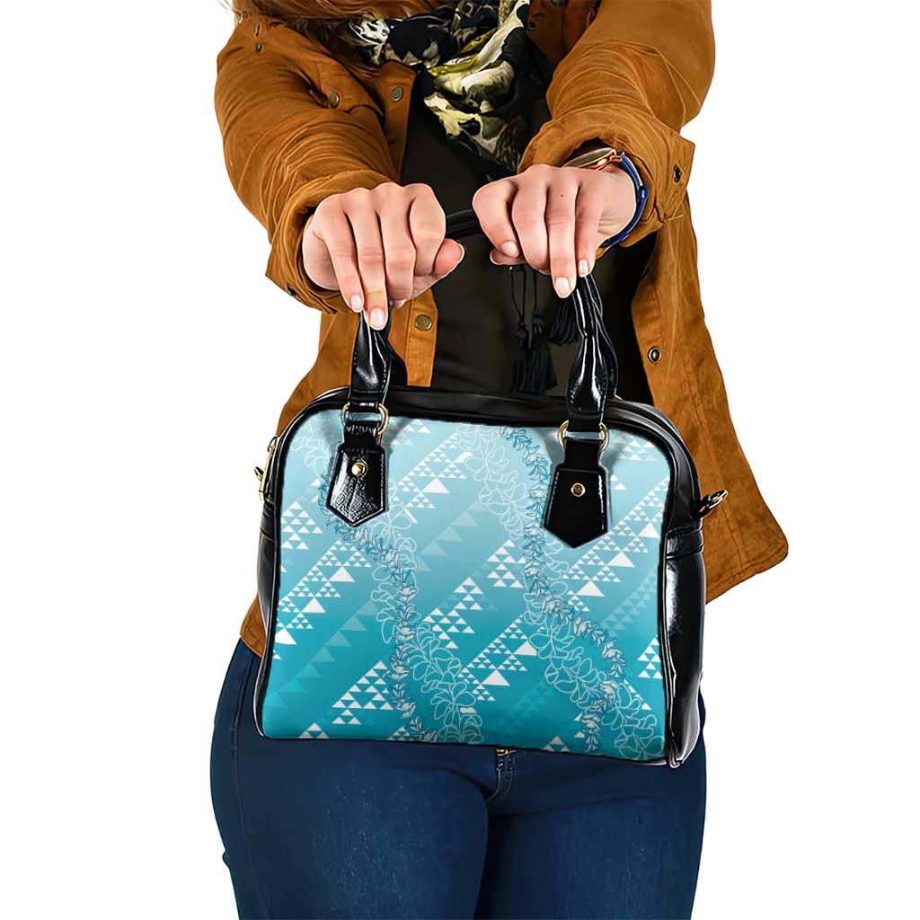Hawaii Turquoise Kapa Shoulder Handbag Vintage 'Ohe Kāpala Motifs Mix Plumeria Leis LT7 One Size Turquoise - Polynesian Pride