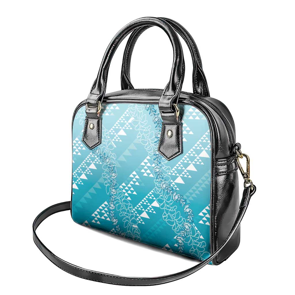 Hawaii Turquoise Kapa Shoulder Handbag Vintage 'Ohe Kāpala Motifs Mix Plumeria Leis LT7 - Polynesian Pride