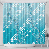 Hawaii Turquoise Kapa Shower Curtain Vintage 'Ohe Kāpala Motifs Mix Plumeria Leis