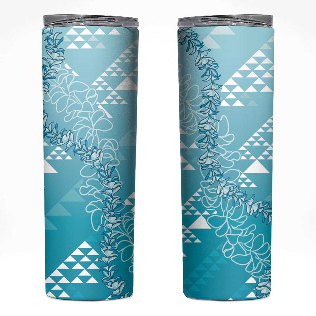 Hawaii Turquoise Kapa Skinny Tumbler Vintage 'Ohe Kāpala Motifs Mix Plumeria Leis LT7 Turquoise - Polynesian Pride