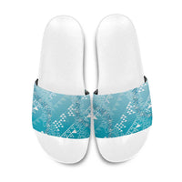 Hawaii Turquoise Kapa Slide Sandals Vintage 'Ohe Kāpala Motifs Mix Plumeria Leis LT7 Turquoise - Polynesian Pride