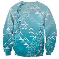 Hawaii Turquoise Kapa Sweatshirt Vintage 'Ohe Kāpala Motifs Mix Plumeria Leis LT7 - Polynesian Pride