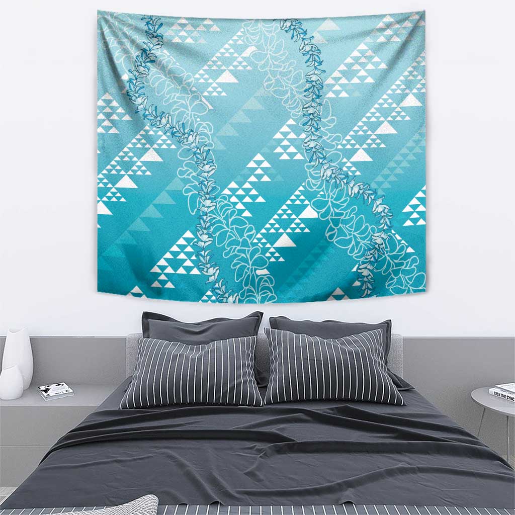 Hawaii Turquoise Kapa Tapestry Vintage 'Ohe Kāpala Motifs Mix Plumeria Leis LT7 - Polynesian Pride