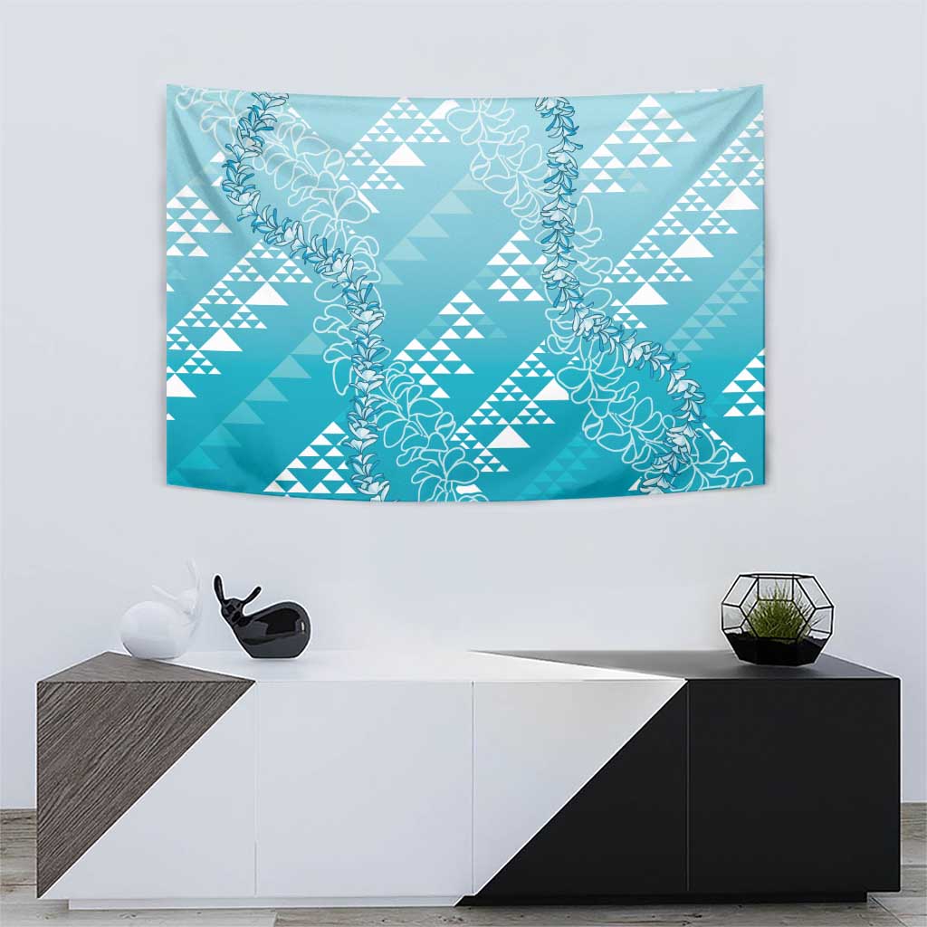 Hawaii Turquoise Kapa Tapestry Vintage 'Ohe Kāpala Motifs Mix Plumeria Leis LT7 - Polynesian Pride