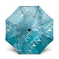 Hawaii Turquoise Kapa Umbrella Vintage 'Ohe Kāpala Motifs Mix Plumeria Leis LT7 One Size Folded 11.42 inch Opened Diameter 37.4 inch Turquoise - Polynesian Pride