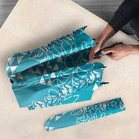 Hawaii Turquoise Kapa Umbrella Vintage 'Ohe Kāpala Motifs Mix Plumeria Leis LT7 - Polynesian Pride