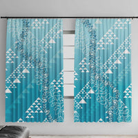 Hawaii Turquoise Kapa Window Curtain Vintage 'Ohe Kāpala Motifs Mix Plumeria Leis LT7 With Hooks Turquoise - Polynesian Pride