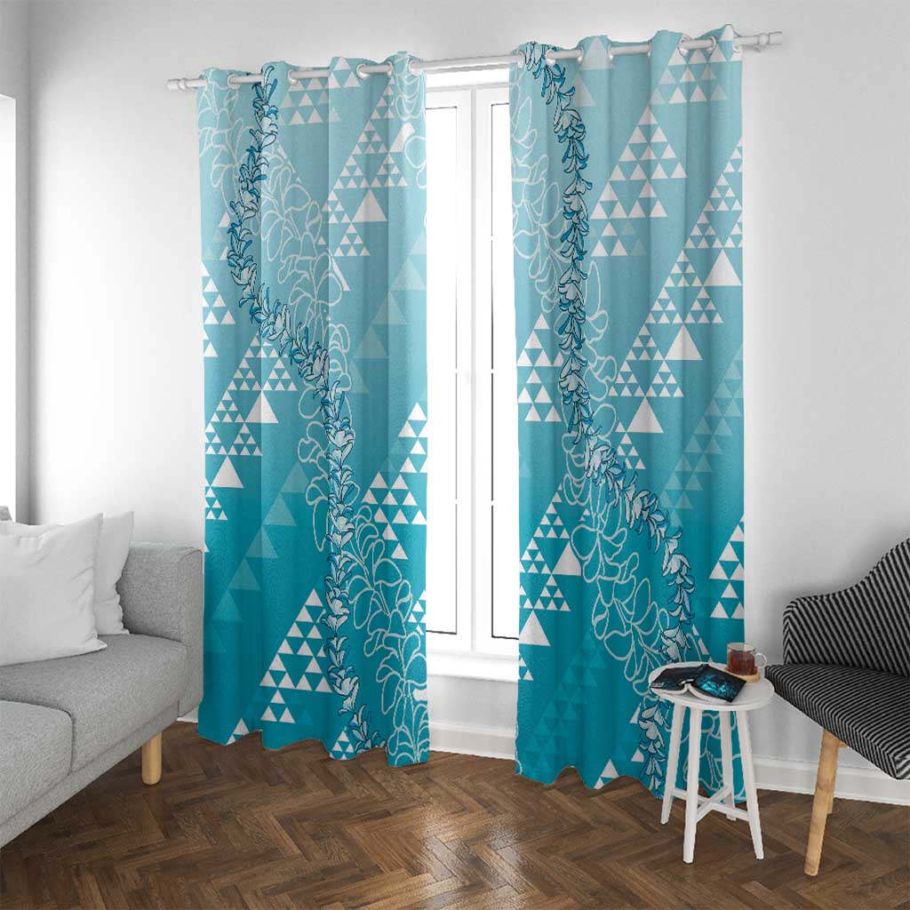 Hawaii Turquoise Kapa Window Curtain Vintage 'Ohe Kāpala Motifs Mix Plumeria Leis LT7 With Grommets Turquoise - Polynesian Pride