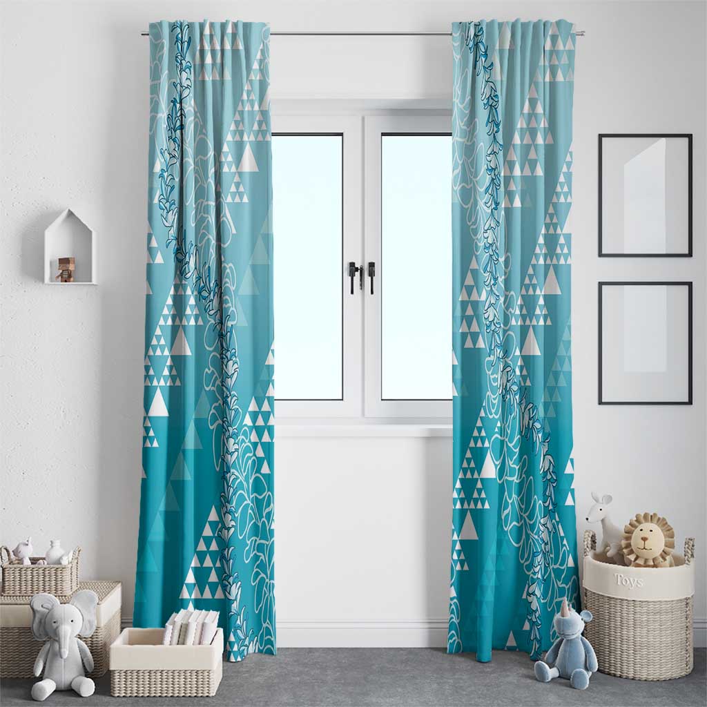 Hawaii Turquoise Kapa Window Curtain Vintage 'Ohe Kāpala Motifs Mix Plumeria Leis LT7 - Polynesian Pride