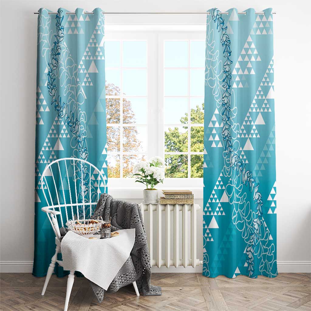 Hawaii Turquoise Kapa Window Curtain Vintage 'Ohe Kāpala Motifs Mix Plumeria Leis LT7 - Polynesian Pride