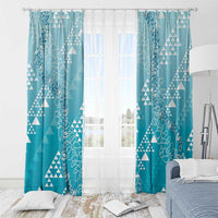 Hawaii Turquoise Kapa Window Curtain Vintage 'Ohe Kāpala Motifs Mix Plumeria Leis LT7 - Polynesian Pride