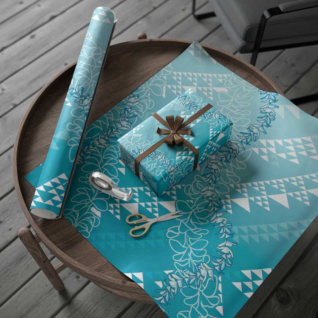 Hawaii Kapa Vintage Motifs Mix Plumeria Leis Wrapping Paper Turquoise