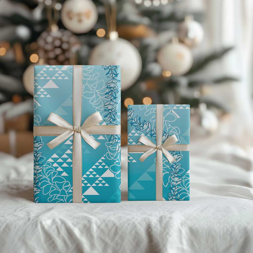 Hawaii Kapa Vintage Motifs Mix Plumeria Leis Wrapping Paper Turquoise
