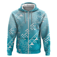Hawaii Turquoise Kapa Zip Hoodie Vintage 'Ohe Kāpala Motifs Mix Plumeria Leis LT7 Zip Hoodie Turquoise - Polynesian Pride