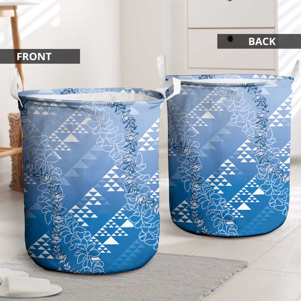 Hawaii Royal Blue Kapa Laundry Basket Vintage 'Ohe Kāpala Motifs Mix Plumeria Leis LT7 - Polynesian Pride