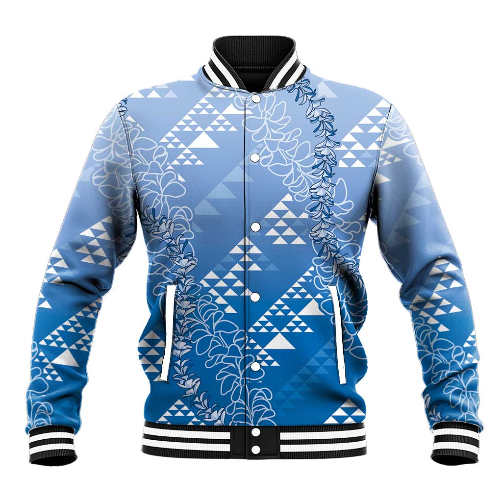Hawaii Royal Blue Kapa Baseball Jacket Vintage 'Ohe Kāpala Motifs Mix Plumeria Leis LT7 Unisex Royal Blue - Polynesian Pride