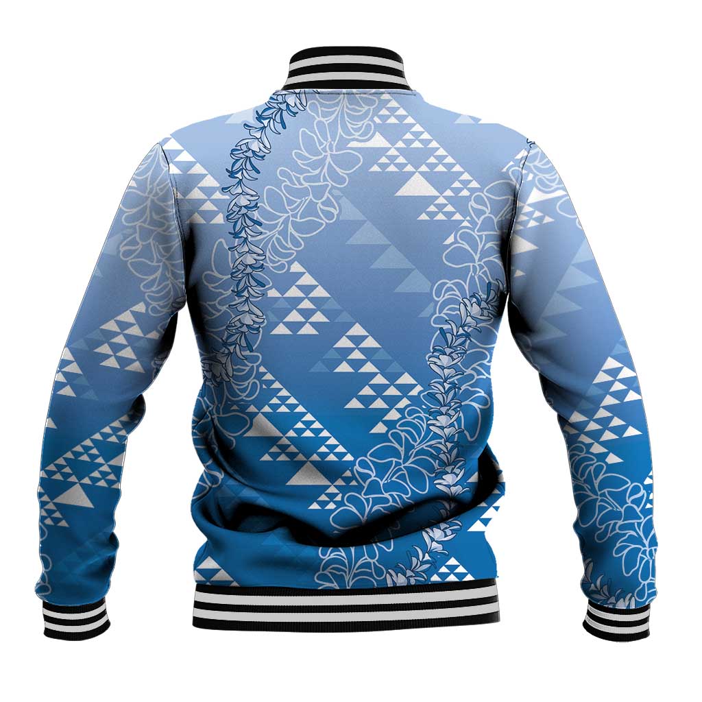 Hawaii Royal Blue Kapa Baseball Jacket Vintage 'Ohe Kāpala Motifs Mix Plumeria Leis LT7 - Polynesian Pride
