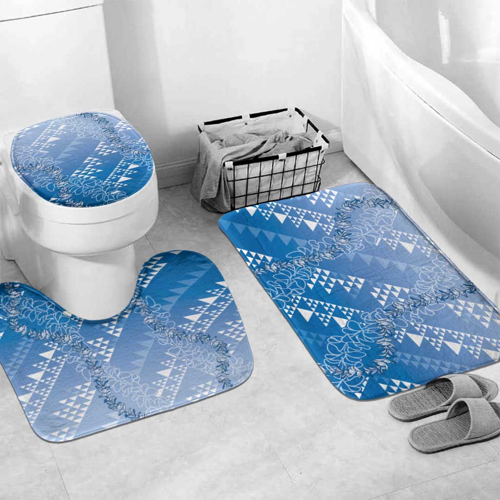 Hawaii Royal Blue Kapa Bathroom Set Vintage 'Ohe Kāpala Motifs Mix Plumeria Leis LT7 Mat Set Only (3 pcs) One Size Royal Blue - Polynesian Pride