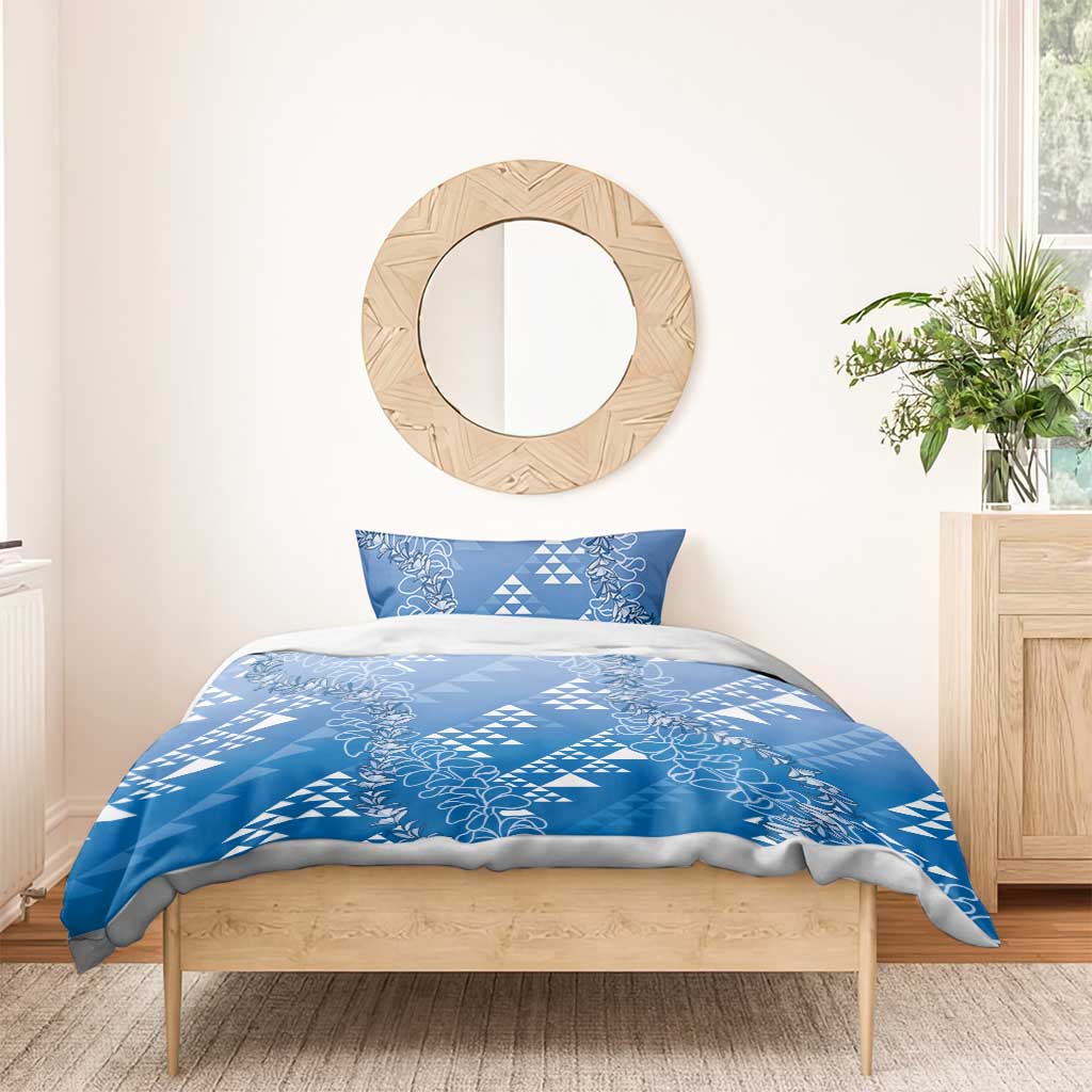 Hawaii Royal Blue Kapa Bedding Set Vintage 'Ohe Kāpala Motifs Mix Plumeria Leis LT7 - Polynesian Pride