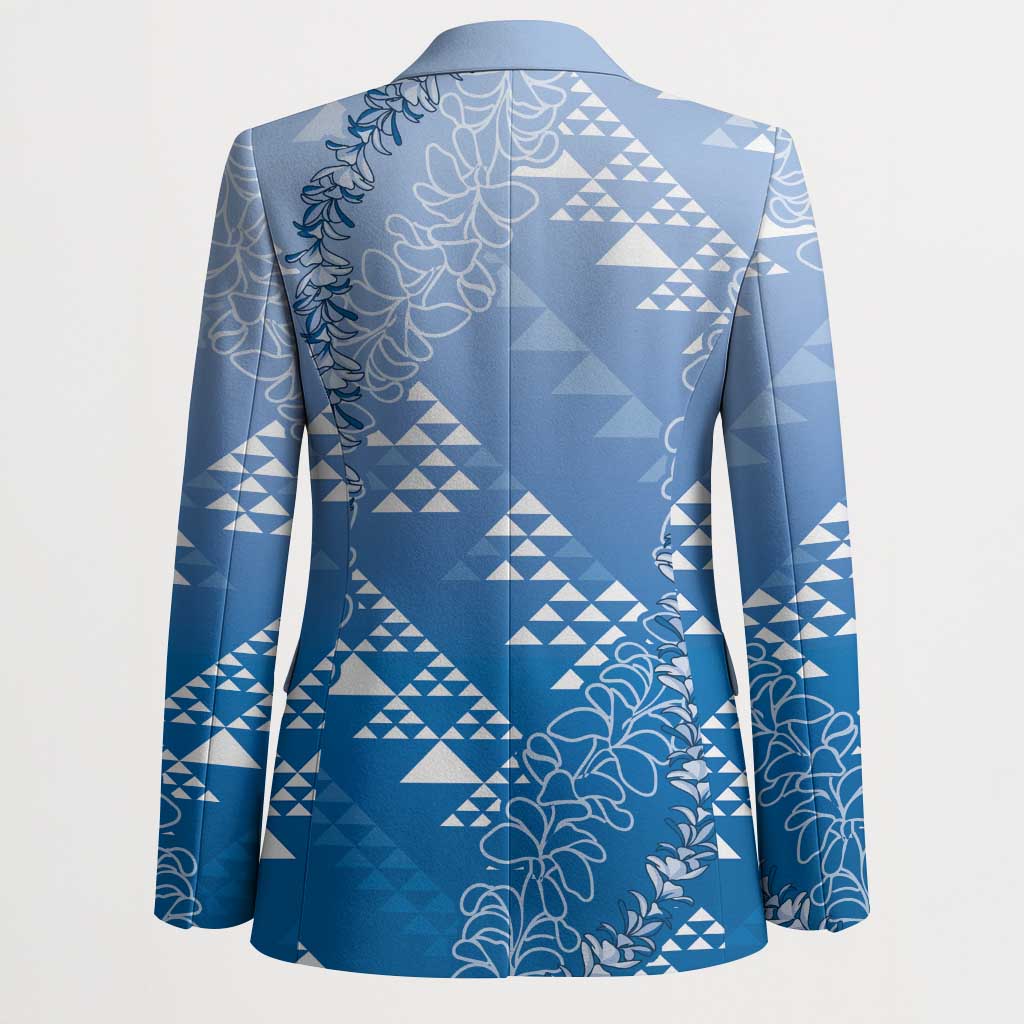 Hawaii Royal Blue Kapa Blazer Vintage 'Ohe Kāpala Motifs Mix Plumeria Leis LT7 - Polynesian Pride