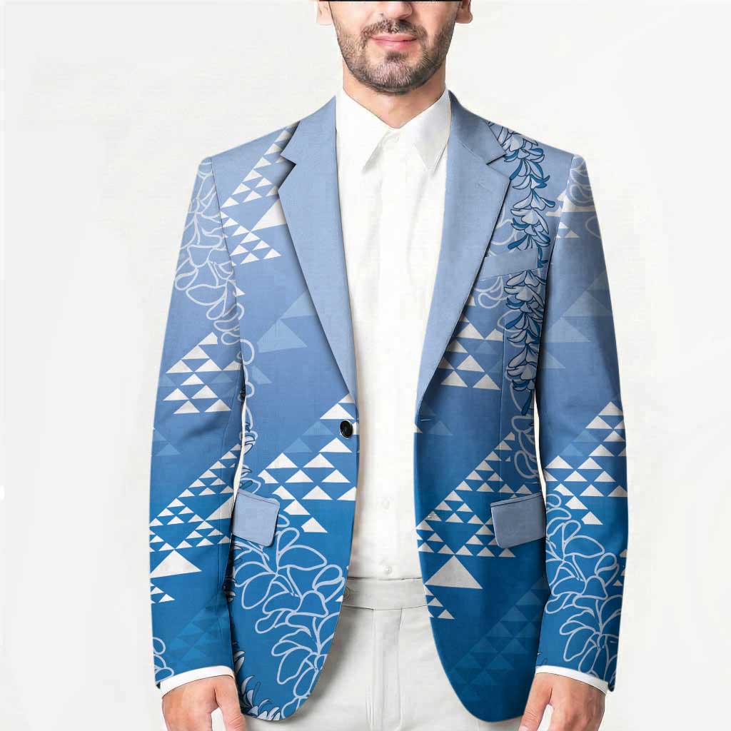 Hawaii Royal Blue Kapa Blazer Vintage 'Ohe Kāpala Motifs Mix Plumeria Leis LT7 - Polynesian Pride