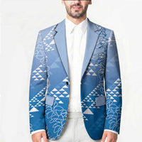 Hawaii Royal Blue Kapa Blazer Vintage 'Ohe Kāpala Motifs Mix Plumeria Leis LT7 - Polynesian Pride