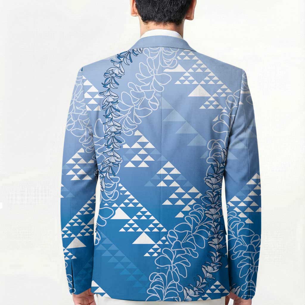 Hawaii Royal Blue Kapa Blazer Vintage 'Ohe Kāpala Motifs Mix Plumeria Leis LT7 - Polynesian Pride